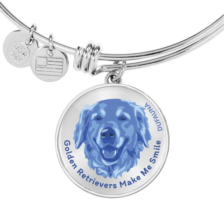 Blue/metal Golden Retrievers Make Me Smile Bangle Bracelet D19 - Dufauna - Topfauna
