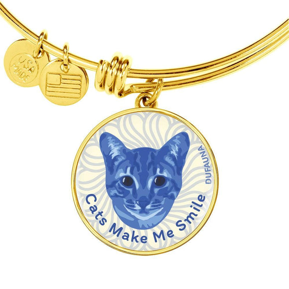 Blue/white Cats Make Me Smile Bangle Bracelet D19 - Dufauna - Topfauna