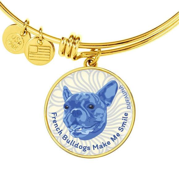 Blue/white French Bulldogs Make Me Smile Bangle Bracelet D19 - Dufauna - Topfauna