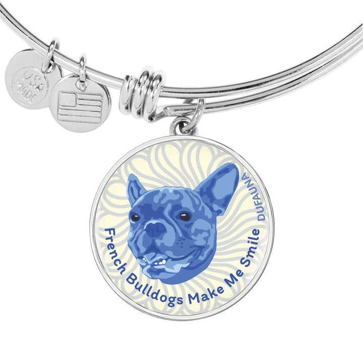 Blue/white French Bulldogs Make Me Smile Bangle Bracelet D19 - Dufauna - Topfauna