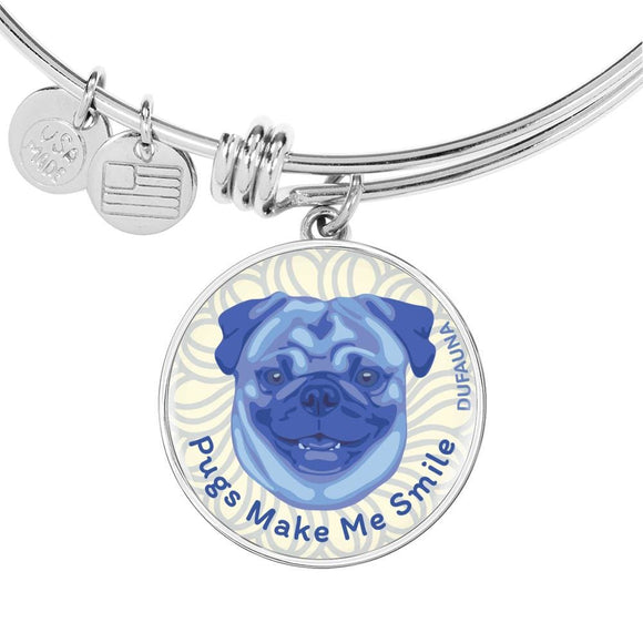 Blue/white Pugs Make Me Smile Bangle Bracelet D19 - Dufauna - Topfauna