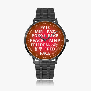 PEACE watch 24 languages - white letters on pink