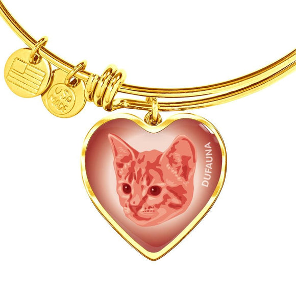 Coral Pink Cat Profile Heart Bangle Bracelet D12 - Dufauna - Topfauna