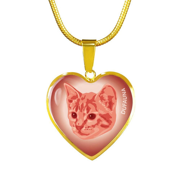 Coral Pink Cat Profile Heart Necklace D12 - Dufauna - Topfauna