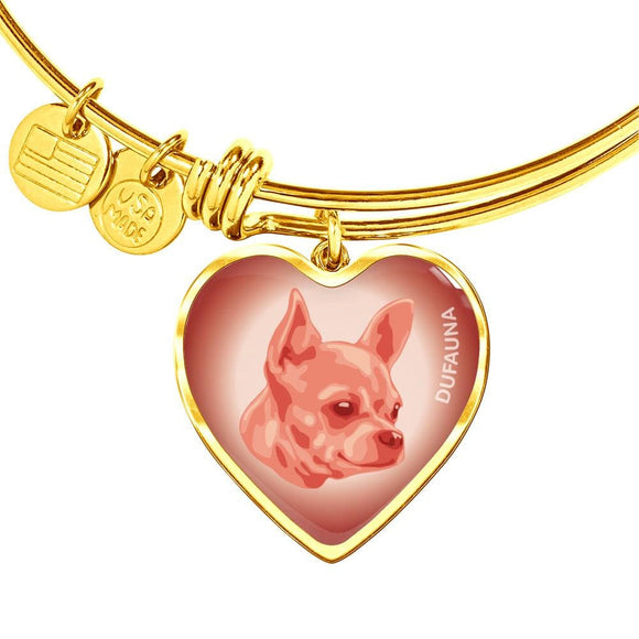 Coral Pink Chihuahua Profile Heart Bangle Bracelet D12 - Dufauna - Topfauna