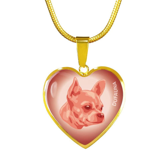 Coral Pink Chihuahua Profile Heart Necklace D12 - Dufauna - Topfauna
