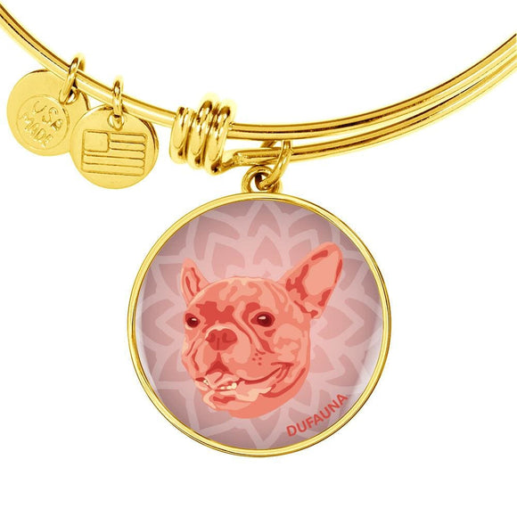 Coral Pink French Bulldog Bangle Bracelet (Engraving Option) - Dufauna - Topfauna