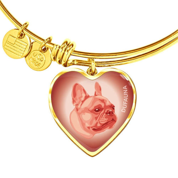Coral Pink French Bulldog Profile Heart Bangle Bracelet D12 - Dufauna - Topfauna