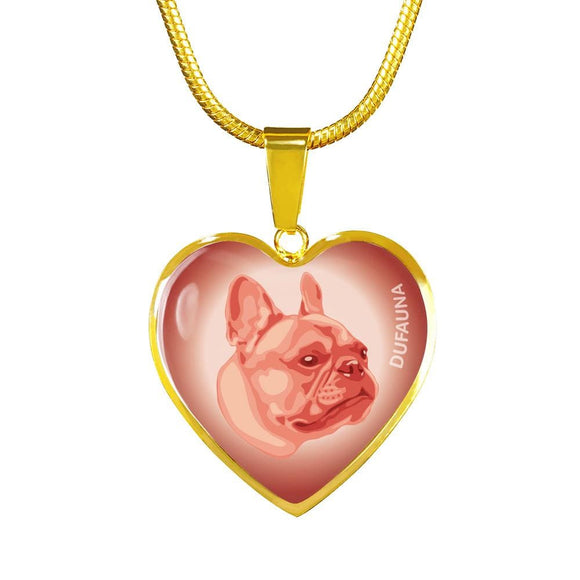 Coral Pink French Bulldog Profile Heart Necklace D12 - Dufauna - Topfauna