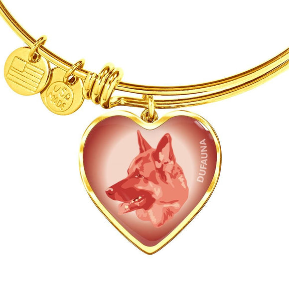 Coral Pink German Shepherd Profile Heart Bangle Bracelet D12 - Dufauna - Topfauna