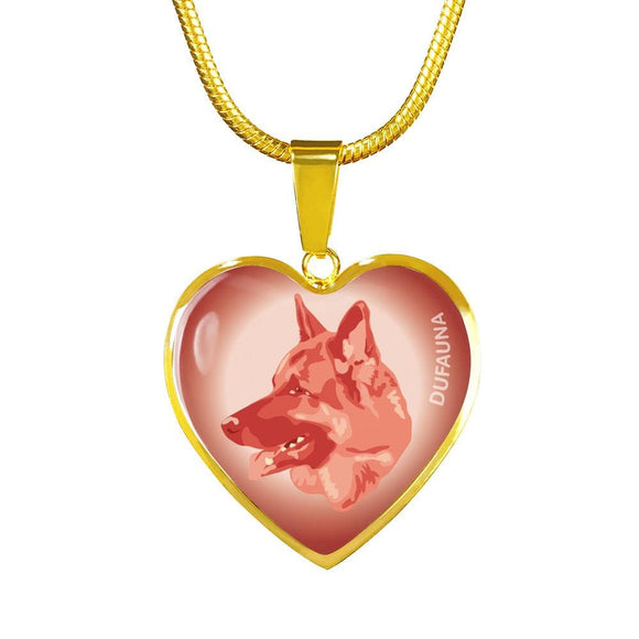 Coral Pink German Shepherd Profile Heart Necklace D12 - Dufauna - Topfauna
