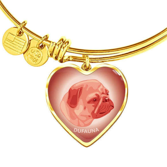 Coral Pink Pug Profile Heart Bangle Bracelet D12 - Dufauna - Topfauna