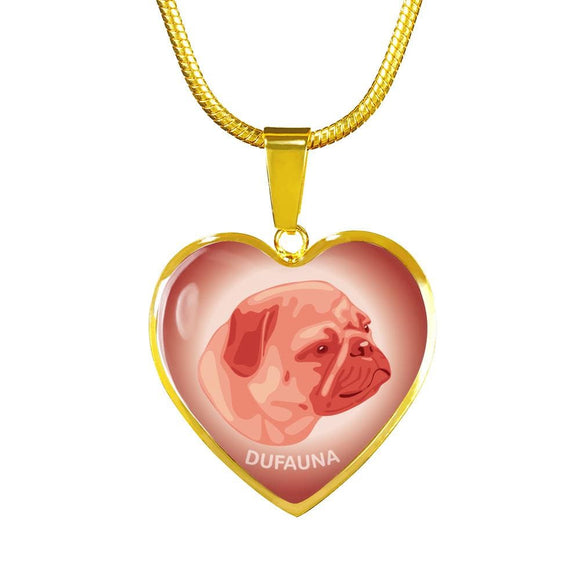 Coral Pink Pug Profile Heart Necklace D12 - Dufauna - Topfauna