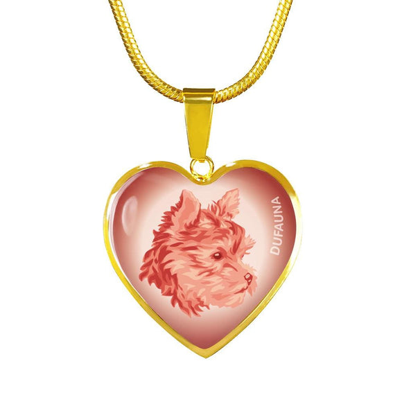 Coral Pink Yorkie Profile Heart Necklace D12 - Dufauna - Topfauna