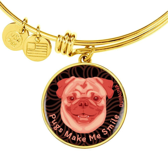 Coral Pink/black Pugs Make Me Smile Bangle Bracelet D19 - Dufauna - Topfauna