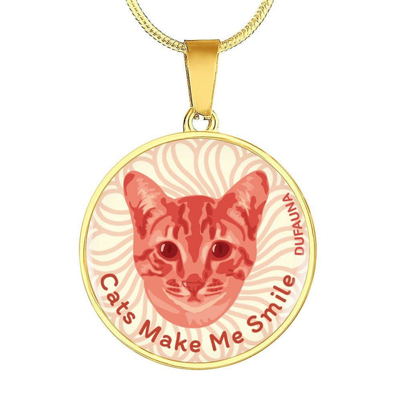 Coral Pink/white Cats Make Me Smile Necklace D19 - Dufauna - Topfauna