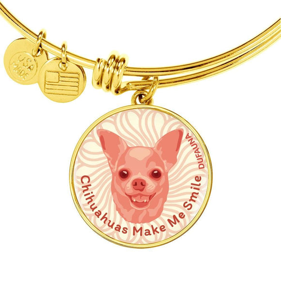 Coral Pink/white Chihuahuas Make Me Smile Bangle Bracelet D19 - Dufauna - Topfauna