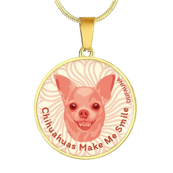 Coral Pink/white Chihuahuas Make Me Smile Necklace D19 - Dufauna - Topfauna