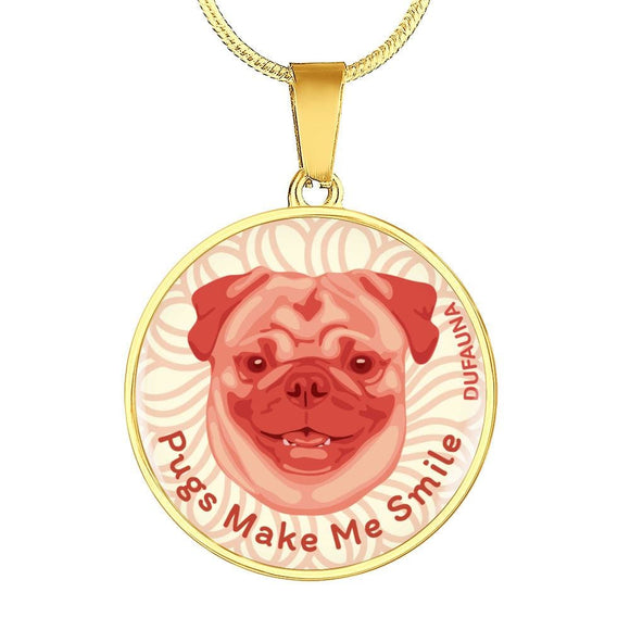 Coral Pink/white Pugs Make Me Smile Necklace D19 - Dufauna - Topfauna