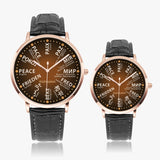PEACE wrist watch in 24 languages with countries - brown/beige letters