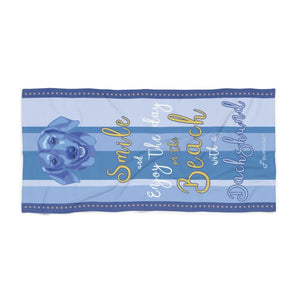 Dachshund Beach Towel "Smile" Blue 30" x 60" or 36" x 72"