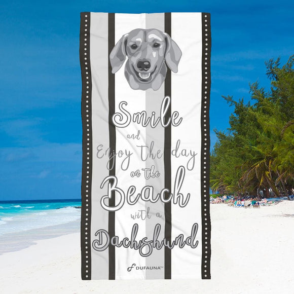 Dachshund Beach Towel Smile White/black 30 X 60 Or 36 X 72 - Dufauna - Topfauna