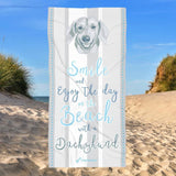 Dachshund Beach Towel Smile White/light Grey 30 X 60 Or 36 X 72 - Dufauna - Topfauna