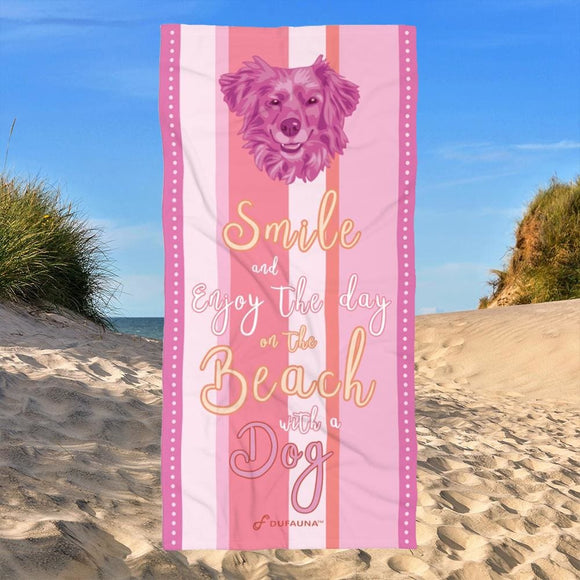 Dog Beach Towel Smile Pink 30 X 60 Or 36 X 72 - Dufauna - Topfauna