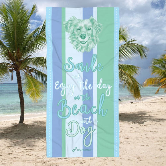 Dog Beach Towel Smile Turquoise 30 X 60 Or 36 X 72 - Dufauna - Topfauna