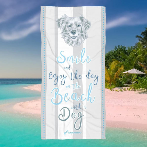 Dog Beach Towel Smile White/light Grey 30 X 60 Or 36 X 72 - Dufauna - Topfauna