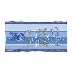 German Shepherd Beach Towel Smile Blue 30 X 60 Or 36 X 72 - Dufauna - Topfauna