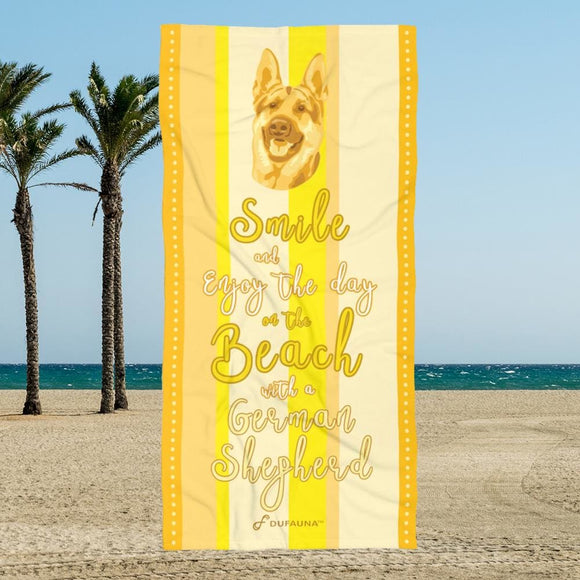 German Shepherd Beach Towel Smile Yellow 30 X 60 Or 36 X 72 - Dufauna - Topfauna