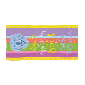 Golden Retriever Beach Towel Smile Brightly Colored 30 X 60 Or 36 X 72 - Dufauna - Topfauna