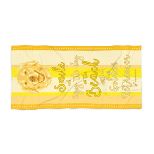 Golden Retriever Beach Towel Smile Yellow 30 X 60 Or 36 X 72 - Dufauna - Topfauna