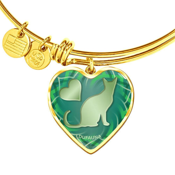 Green Cat Silhouette Heart Bangle Bracelet D17 - Dufauna - Topfauna
