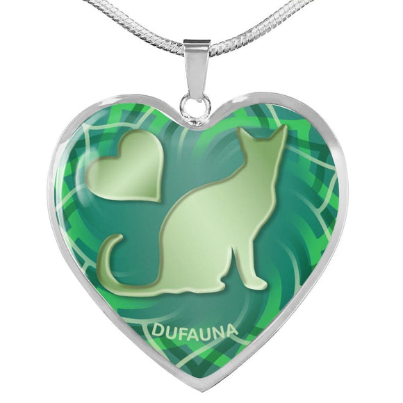 Green Cat Silhouette Heart Necklace D17 - Dufauna - Topfauna