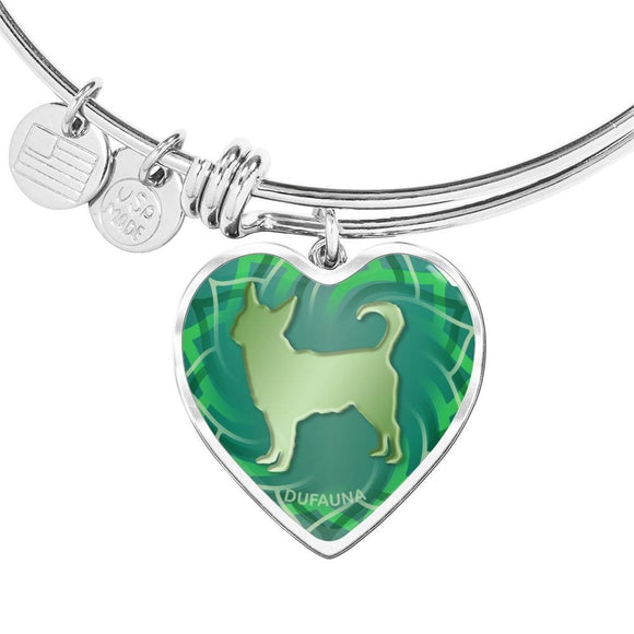 Green Chihuahua Silhouette Heart Bangle Bracelet D17 - Dufauna - Topfauna