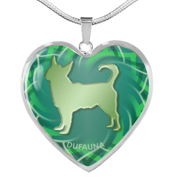 Green Chihuahua Silhouette Heart Necklace - Dufauna - Topfauna