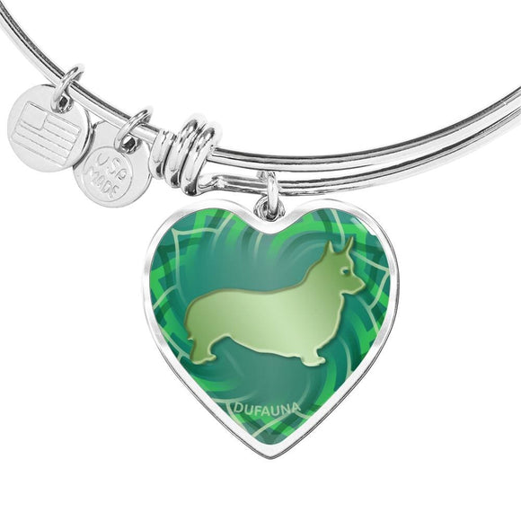 Green Corgi Silhouette Heart Bangle Bracelet D17 - Dufauna - Topfauna
