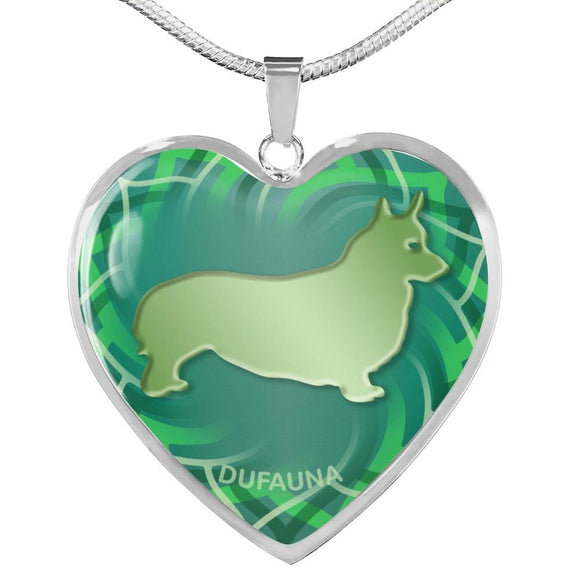 Green Corgi Silhouette Heart Necklace D17 - Dufauna - Topfauna