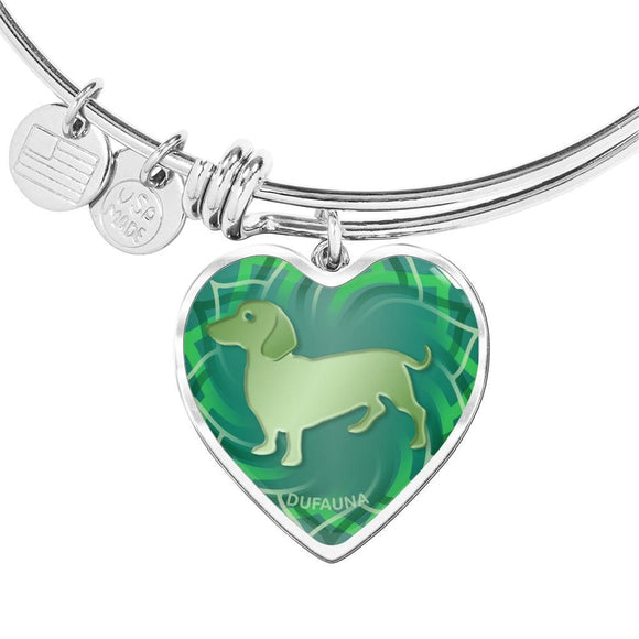 Green Dachshund Silhouette Heart Bangle Bracelet D17 - Dufauna - Topfauna