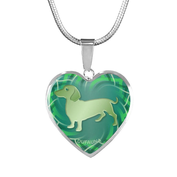 Green Dachshund Silhouette Heart Necklace D17 - Dufauna - Topfauna