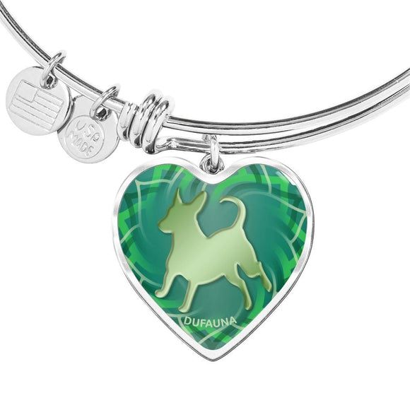 Green Dog Silhouette Heart Bangle Bracelet D17 - Dufauna - Topfauna