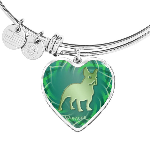 Green French Bulldog Silhouette Heart Bangle Bracelet D17 - Dufauna - Topfauna