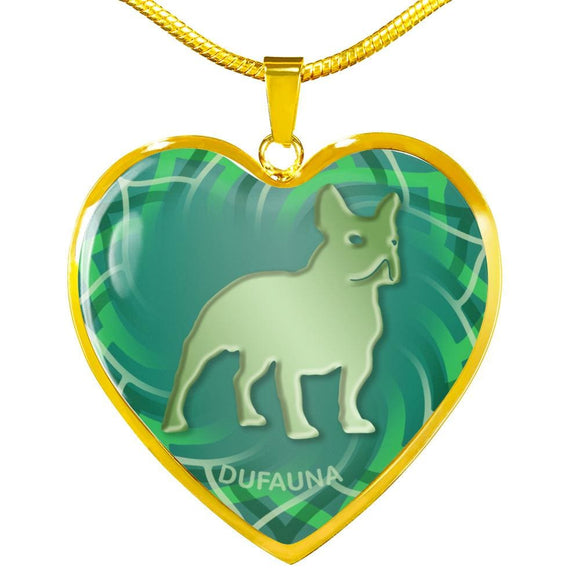 Green French Bulldog Silhouette Heart Necklace D17 - Dufauna - Topfauna