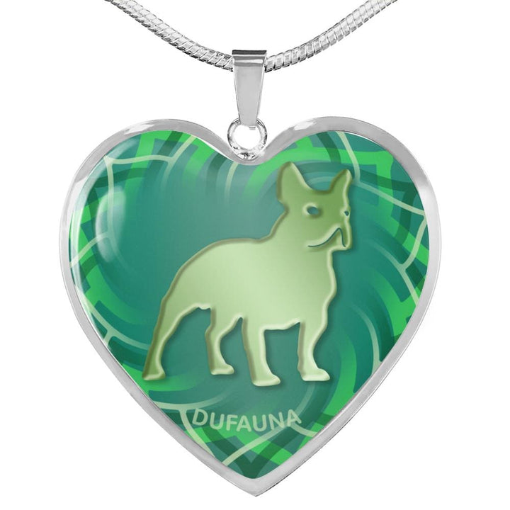 Green French Bulldog Silhouette Heart Necklace D17 - Dufauna - Topfauna