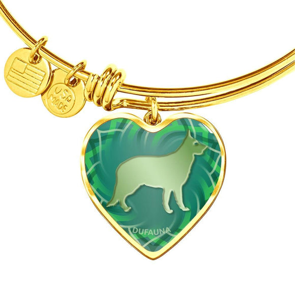Green German Shepherd Silhouette Heart Bangle Bracelet D17 - Dufauna - Topfauna