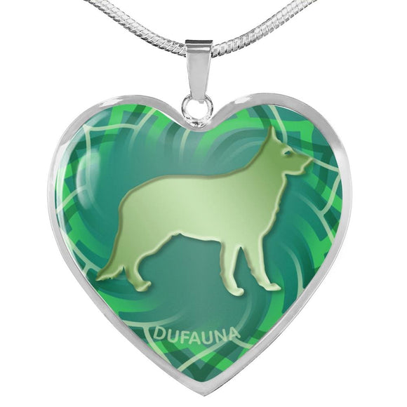 Green German Shepherd Silhouette Heart Necklace D17 - Dufauna - Topfauna