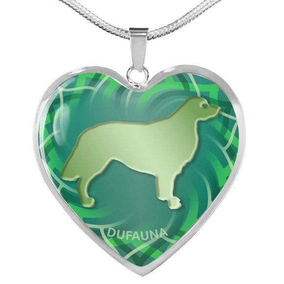 Green Golden Retriever Silhouette Heart Necklace D17 - Dufauna - Topfauna