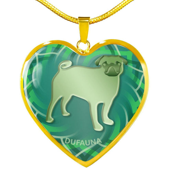 Green Pug Silhouette Heart Necklace D17 - Dufauna - Topfauna